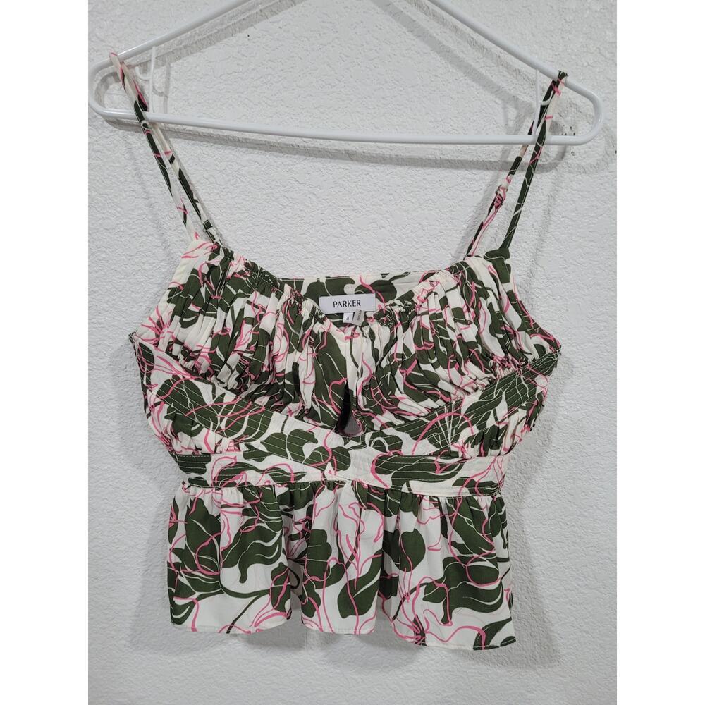 Parker Women's Tropical Leaf Crop Blouse Tank size 4 Side Zipper #15